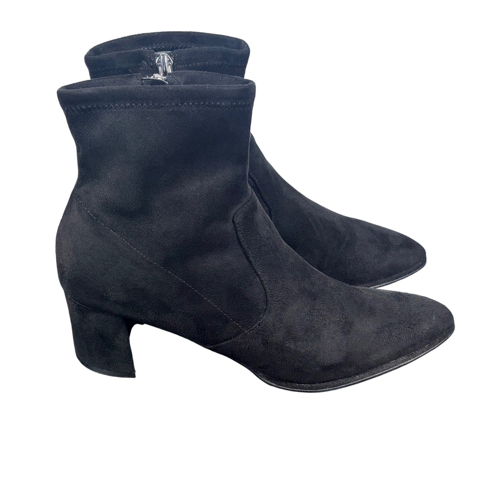 Marc Fisher Ankle Boots Black Suede Pointed Toe Block Heel Sock Bootie 8.5 M